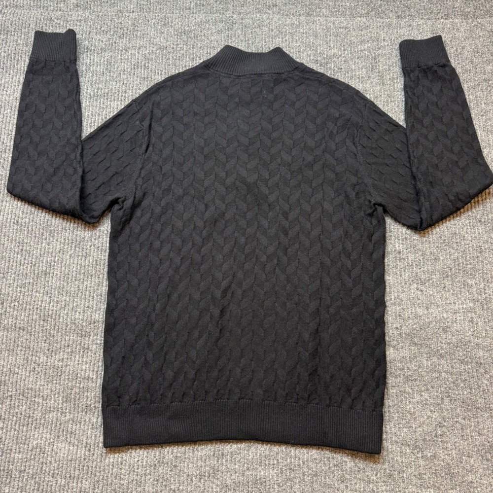 Robert Graham Wool Blend Black Cable Knit Quarter Zip Sweater Medium Luxe - Picture 8 of 12